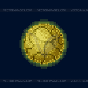 Sun, yellow planet in pixel art, universe globe - vector clip art