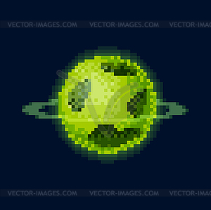 Green planet of solar system with orbit, pixel art - vector clipart