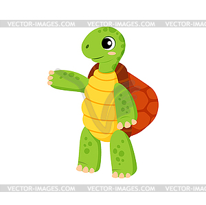 Funny turtle aquatic creature pointing by hand - stock vector clipart