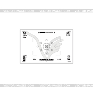 Photo camera display settings on viewfinder screen - vector image