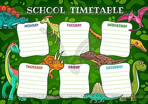 School timetable schedule with cartoon dinosaurs - vector image