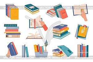Book, notebook or textbooks stacks and piles - vector image
