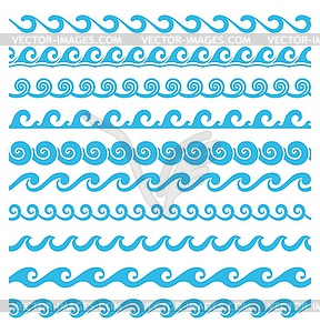 Sea and ocean wave line dividers or borders - vector image