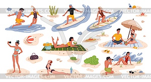 Peoples activities on summer beach vacation - vector image