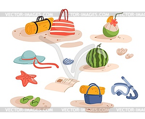Summer vacation and travel items - vector clip art