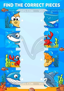 Find correct half game, underwater animal and fish - vector clip art