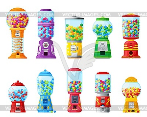 Gumball machine with candy bubble gum or bubblegum - vector image