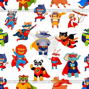 Cartoon animals superheros characters pattern - vector image