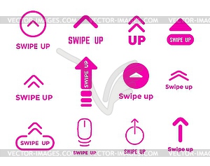 Swipe up icons, scroll and drag arrow buttons - vector image