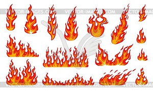 Cartoon fire flames, bonfire fire, burning flames - vector image