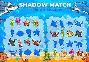 Рабочий лист игры Shadow match, подводные животные - клипарт в векторном виде