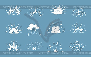 Cartoon bomb explosion, comic clouds with smoke - vector clip art