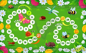 Step board game with cartoon insect characters - vector clipart