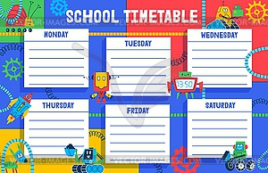 Timetable schedule, robots or droids week calendar - vector clip art