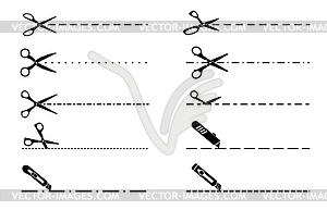 Линия разреза, ножницы, резак, универсальный нож купона - изображение в векторе / векторный клипарт