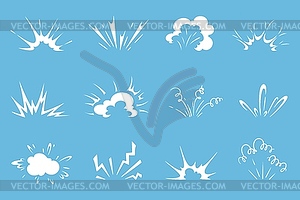 Cartoon bomb explosion, comic boom blast clouds - color vector clipart