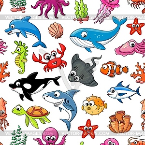 Cartoon underwater fishes animals seamless pattern - royalty-free vector image