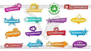 Recommend labels, stickers and tags with thumb up - vector clip art