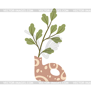 Interior scandinavian flower vase and green leaves - vector image