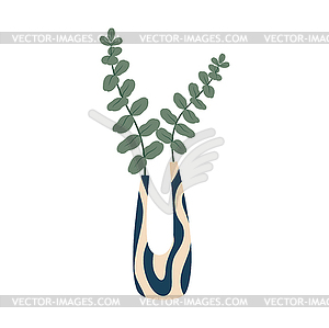 Green fern branches, scandinavian vase decoration - vector image