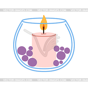 Ароматическая декоративная свеча в круглой стеклянной банке. - изображение в векторном виде