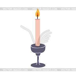 Cartoon burning aroma spa candle in candlestick - vector image