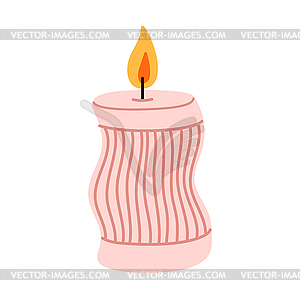Pink scented wax bathroom candle with burning wick - vector clip art