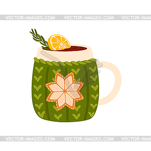 Hot chocolate drink with lemon in Christmas cup - vector EPS clipart