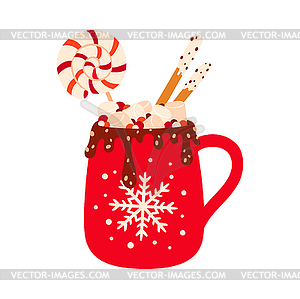 Christmas cup with chocolate ice cream and candies - vector clipart