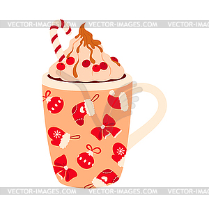 Cartoon eggnog drink Christmas cocktail coffee cup - vector image