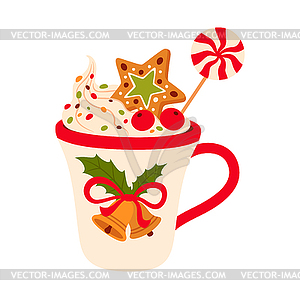 Christmas cup of mulled wine with ginger cookies - vector clipart