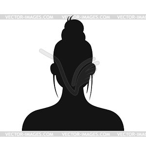 Female avatar silhouette, young woman fashion face - white & black vector clipart