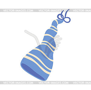 Hat of gnome or dwarf, blue striped cap - vector image