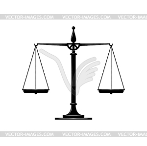 Vintage judicial law balance scale, justice icon - vector clip art