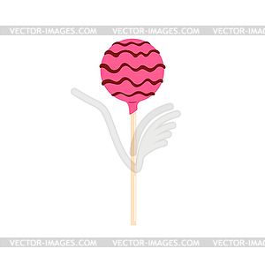 Cake ball on lollipop stick, sweet chocolate waves - vector clipart