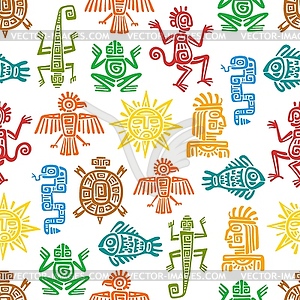 Maya, Aztec totems seamless pattern background - color vector clipart