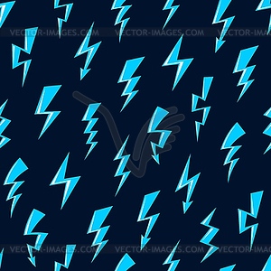 Cartoon blue lightnings, flashes seamless pattern - vector clipart