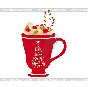 Рождественская чашка, взбитые сливки и ягоды, гоголь-моголь - изображение в векторном формате