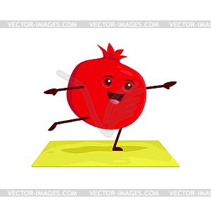 Cartoon pomegranate character stand in yoga pose - vector image