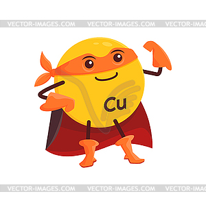 Cartoon copper or cuprum superhero micronutrient - vector image