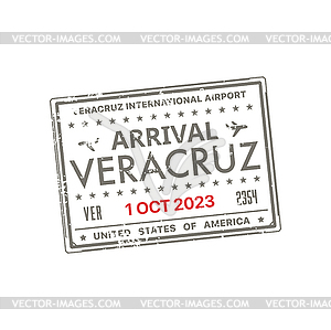 Veracruz arrival travel stamp in passport, visa - vector image