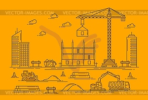 Outline building, construction site of house build - vector clipart