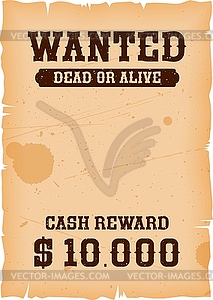 Western dead or alive wanted banner with reward - vector EPS clipart