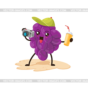 Grapes fruit tourist character drink cocktail - vector image