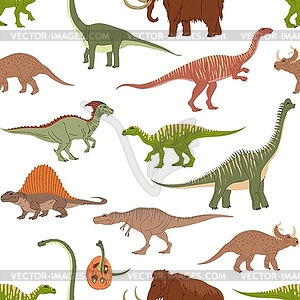 Мультяшные персонажи динозавров бесшовный узор - векторное графическое изображение