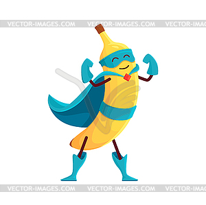 Funny cartoon banana fruit superhero character - vector clipart