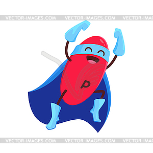 Cartoon phosphorus superhero comics micronutrient - vector image