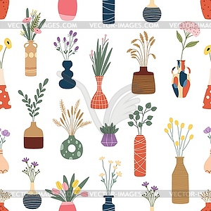 Interior flower vases seamless pattern - vector image