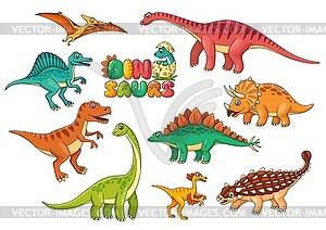 Набор иконок мультяшных персонажей динозавров - графика в векторе