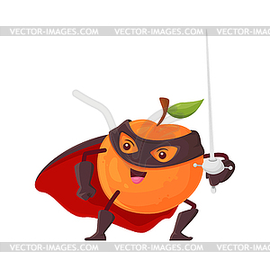Cartoon funny apricot or peach fruit superhero - vector clipart